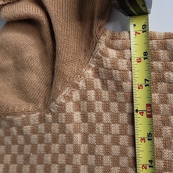 Saks Fifth Ave cashmere cardigan L sweater retro check zip front caramel cream - Picture 5 of 9
